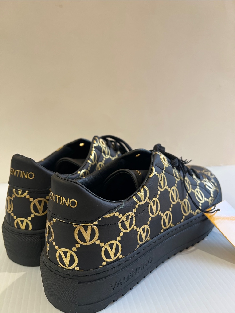 New Valentino Women’s Black Sneakers with Gold Logo in Size 10 - Picture 5 of 6